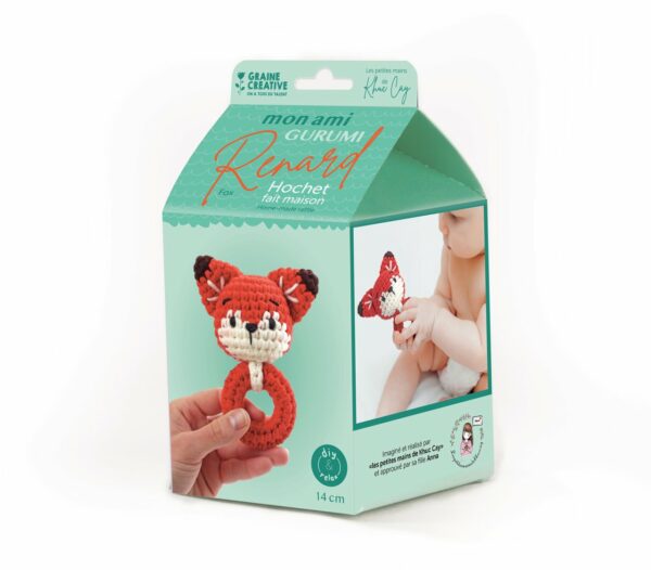 kit hochet renard amigurumi crochet rouge blanc boîte verte