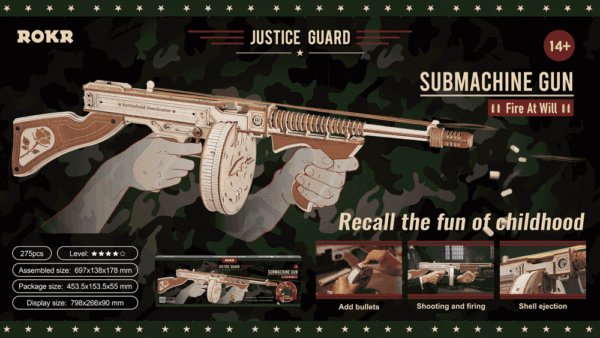 armes, arme, weapon, thompson, submachine gun, puzzle 3d, bois, wooden model, kit, diy