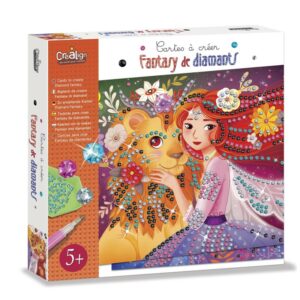 Crealign - Coffret Cartes à créer "Fantasy de diamants" : un kit créatif avec 3 cartes, 2200 diamants, un stylo, une gomme d'accroche et un chevalet.