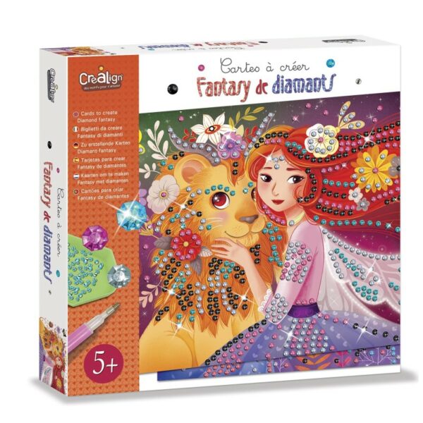 Crealign - Coffret Cartes à créer "Fantasy de diamants" : un kit créatif avec 3 cartes, 2200 diamants, un stylo, une gomme d'accroche et un chevalet.