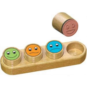 Coffret Smiley Couleur contenant 4 tampons en bois pour l'évaluation ludique des jeunes élèves