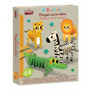 Crealign - Pliage Accordéon Savane comprenant 4 animaux en papier et 8 bandes accordéon pour créer des animaux de la savane sans colle.