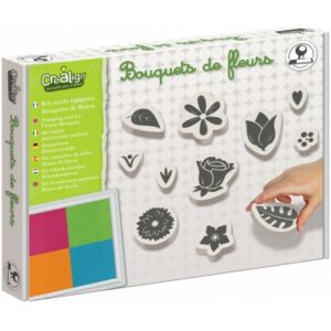 Kit Tampons "Bouquet de Fleurs" contenant 10 tampons en bois et un encreur multicolore