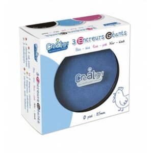 Crealign - 3 encreurs géants ronds de couleur rose, bleu et noir, avec couvercle transparent et boîte de rangement, adaptés aux enfants à partir de 3 ans.