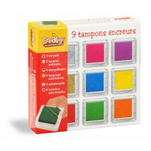 Crealign - Kit de 9 encreurs carrés colorés pour loisirs créatifs, comprenant des encreurs en argent, doré, rose, violet, bleu, jaune, rouge, vert et orange.