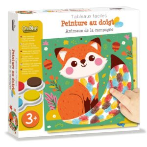 Crealign - Peinture au doigt "Animaux de la campagne" Enfants peignant des animaux de la campagne avec leurs doigts, cartes à peindre, encreurs colorés et chevalet pour exposer les créations.