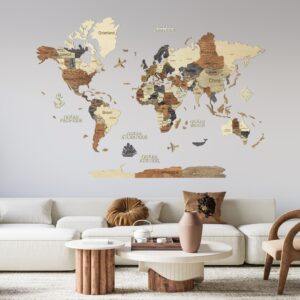 Puzzle 3D Carte du Monde en Bois Multicolore